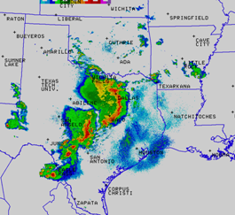 Regional Radar Display showing storms moving across N. Texas.