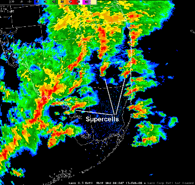 Radar Observed Mini-Supercells Around 1104 PM 12 Feb 2008 Across South Florida