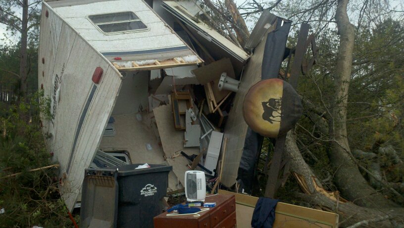 Damage from an EF-1 tornado that touched down near Benevolence, GA, during the evening of March 26, 2011.
