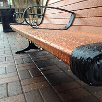 An iced bench in Kelman Plaza in Downtown Tallahassee, FL. Photo submitted by NWS employee, Alex Lamers via Twitter.