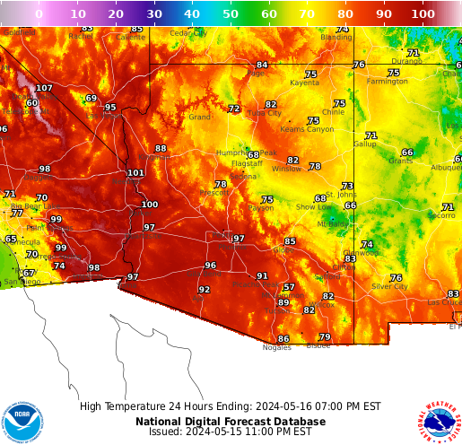 Arizona High Temperature forecast for the next 7 days