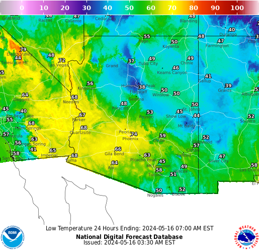 Arizona Low Temperature forecast for the next 7 days