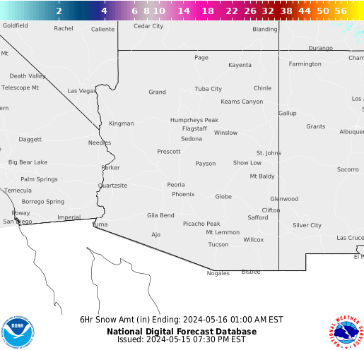 Arizona 6 hourly forecast snow accumulations