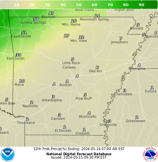 Arkansas Precipitation Probability forecast for the next 7 days