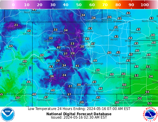 Colorado Low Temperature forecast for the next 7 days