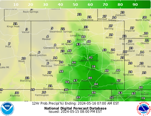 Colorado Precipitation Probability forecast for the next 7 days