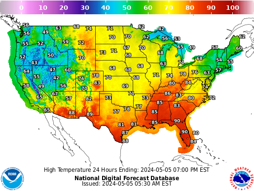 Daily Max Temp Forecasts Today