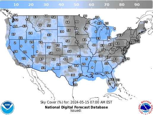 U.S. cloud cover forecasts for the next 7 days