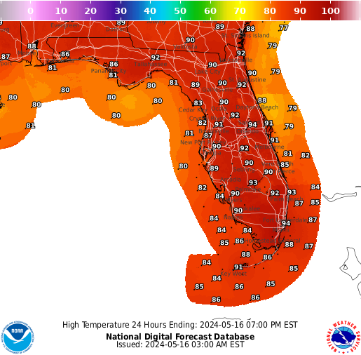 Florida High Temperature forecast for the next 7 days
