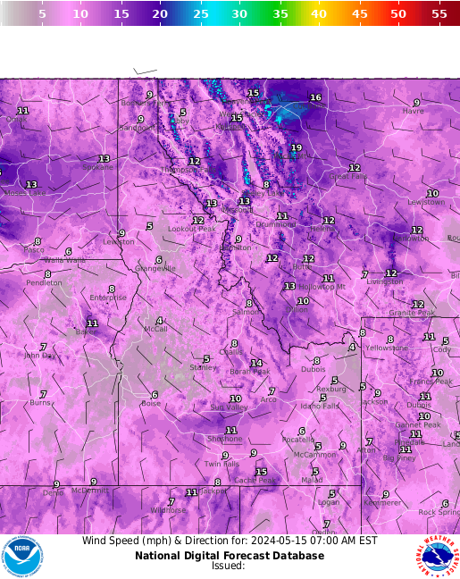 Idaho Wind forecast for the next 7 days