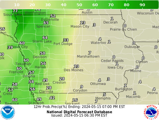 Iowa Precipitation Probability forecast for the next 7 days