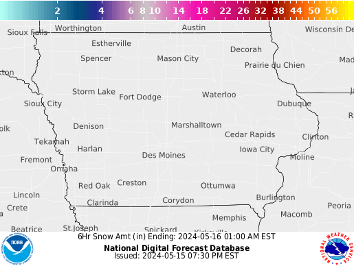Iowa 6 hourly forecast snow accumulations