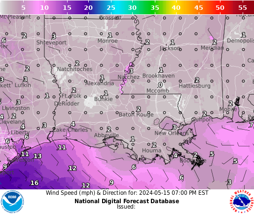 Louisiana Wind forecast for the next 7 days