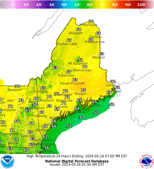 Maine High Temperature forecast for the next 7 days
