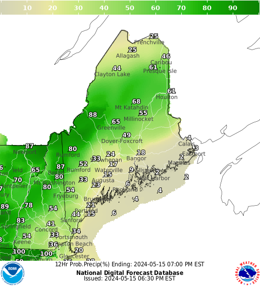 Maine Precipitation Probability forecast for the next 7 days