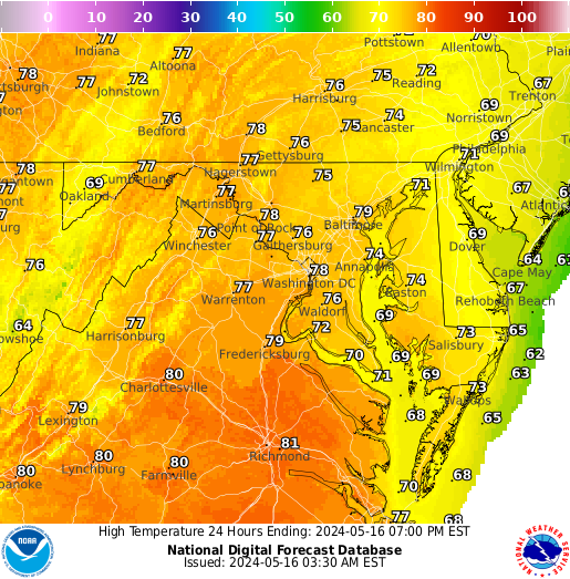 Maryland High Temperature forecast for the next 7 days