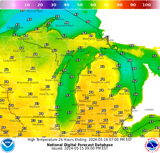 Michigan High Temperature forecast for the next 7 days