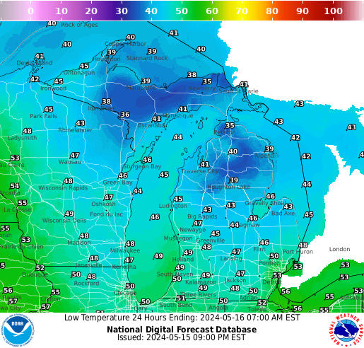 Michigan Low Temperature forecast for the next 7 days