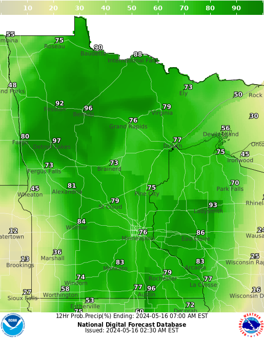 Minnesota Precipitation Probability forecast for the next 7 days
