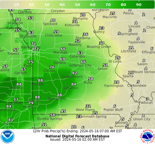 Missouri Precipitation Probability forecast for the next 7 days