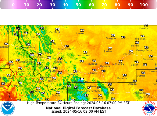 Montana High Temperature forecast for the next 7 days