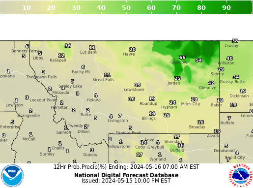 Montana Precipitation Probability forecast for the next 7 days