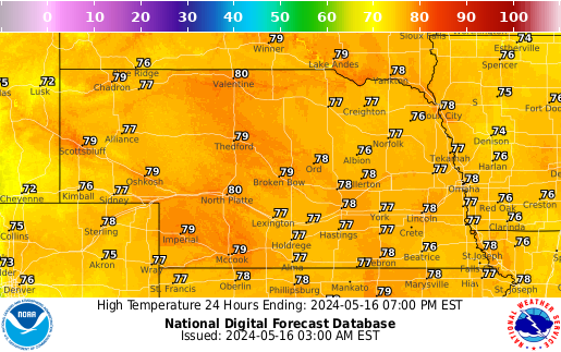 Nebraska High Temperature forecast for the next 7 days