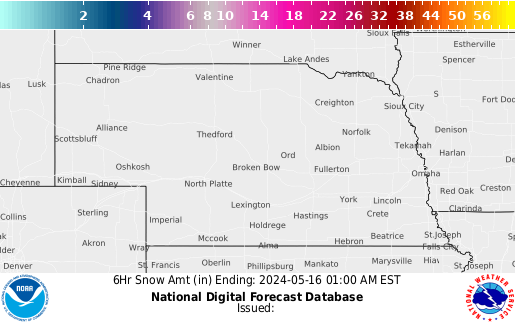 Nebraska 6 hourly forecast snow accumulations