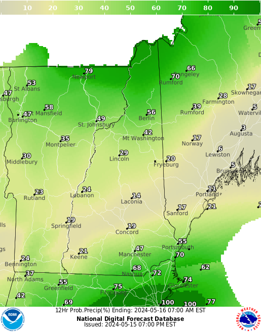 New Hampshire Precipitation Probability forecast for the next 7 days