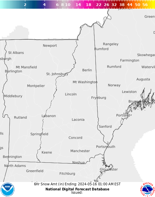 New Hampshire 6 hourly forecast snow accumulations