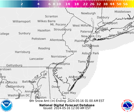 New Jersey 6 hourly forecast snow accumulations
