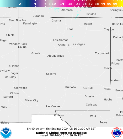 New Mexico 6 hourly forecast snow accumulations