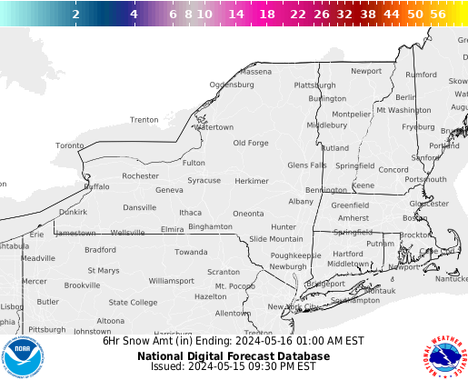 New York 6 hourly forecast snow accumulations