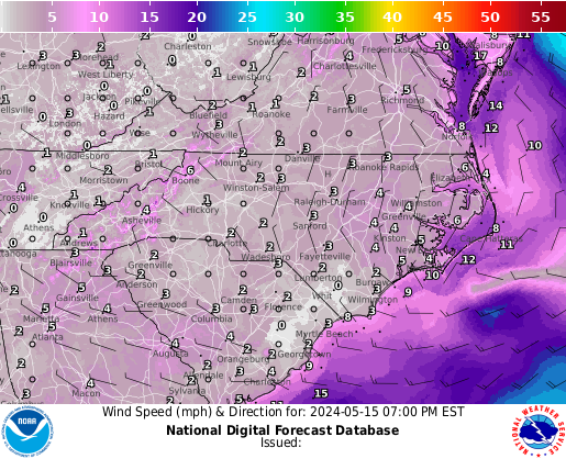 North Carolina Wind forecast for the next 7 days