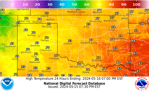Oklahoma High Temperature forecast for the next 7 days