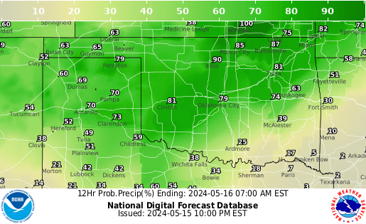 Oklahoma Precipitation Probability forecast for the next 7 days