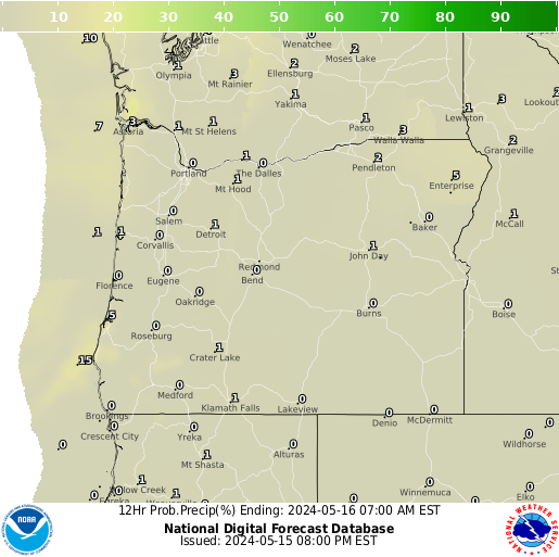 Oregon Precipitation Probability forecast for the next 7 days