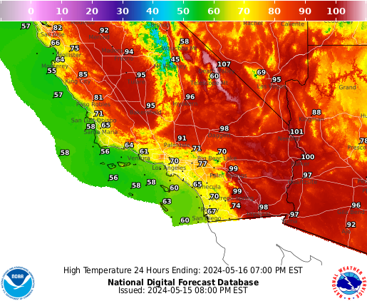 South California High Temperature forecast for the next 7 days
