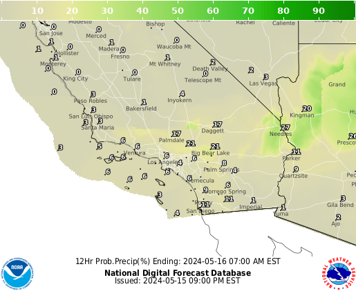 South California Precipitation Probability forecast for the next 7 days