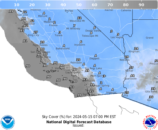 South California Precipitation Cloud Cover forecast for the next 7 days
