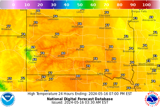 South Dakota High Temperature forecast for the next 7 days
