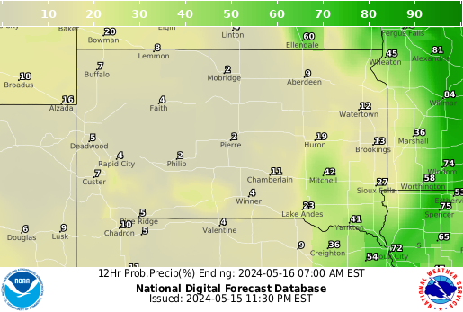South Dakota Precipitation Probability forecast for the next 7 days