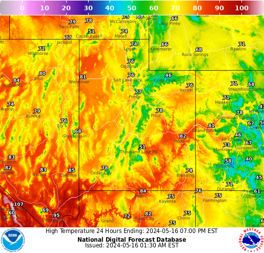 Utah High Temperature forecast for the next 7 days