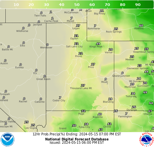 Utah Precipitation Probability forecast for the next 7 days