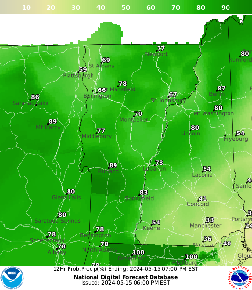 Vermont Precipitation Probability forecast for the next 7 days