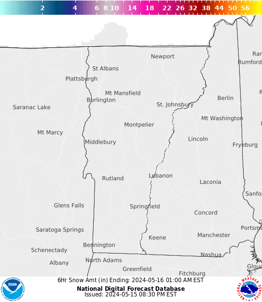 Vermont 6 hourly forecast snow accumulations
