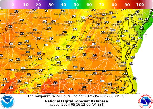 Virginia High Temperature forecast for the next 7 days