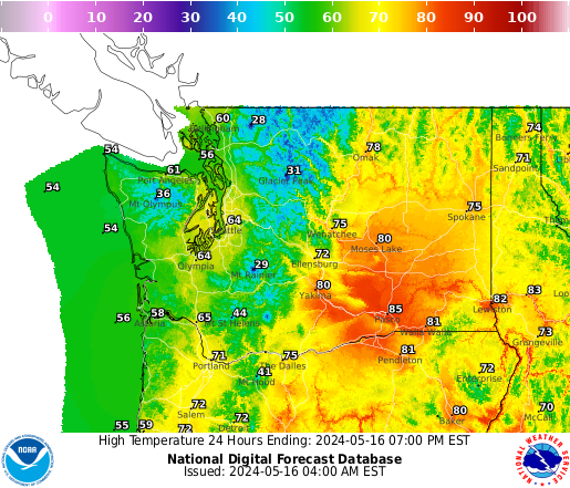 Washington High Temperature forecast for the next 7 days