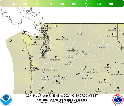 Washington Precipitation Probability forecast for the next 7 days