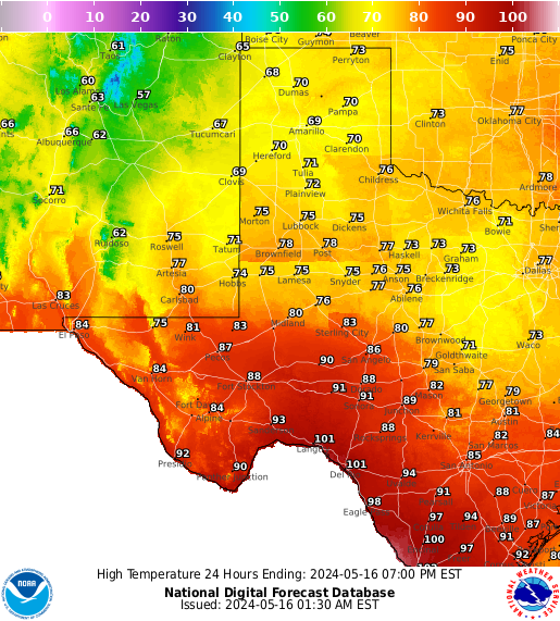 West Texas High Temperature forecast for the next 7 days